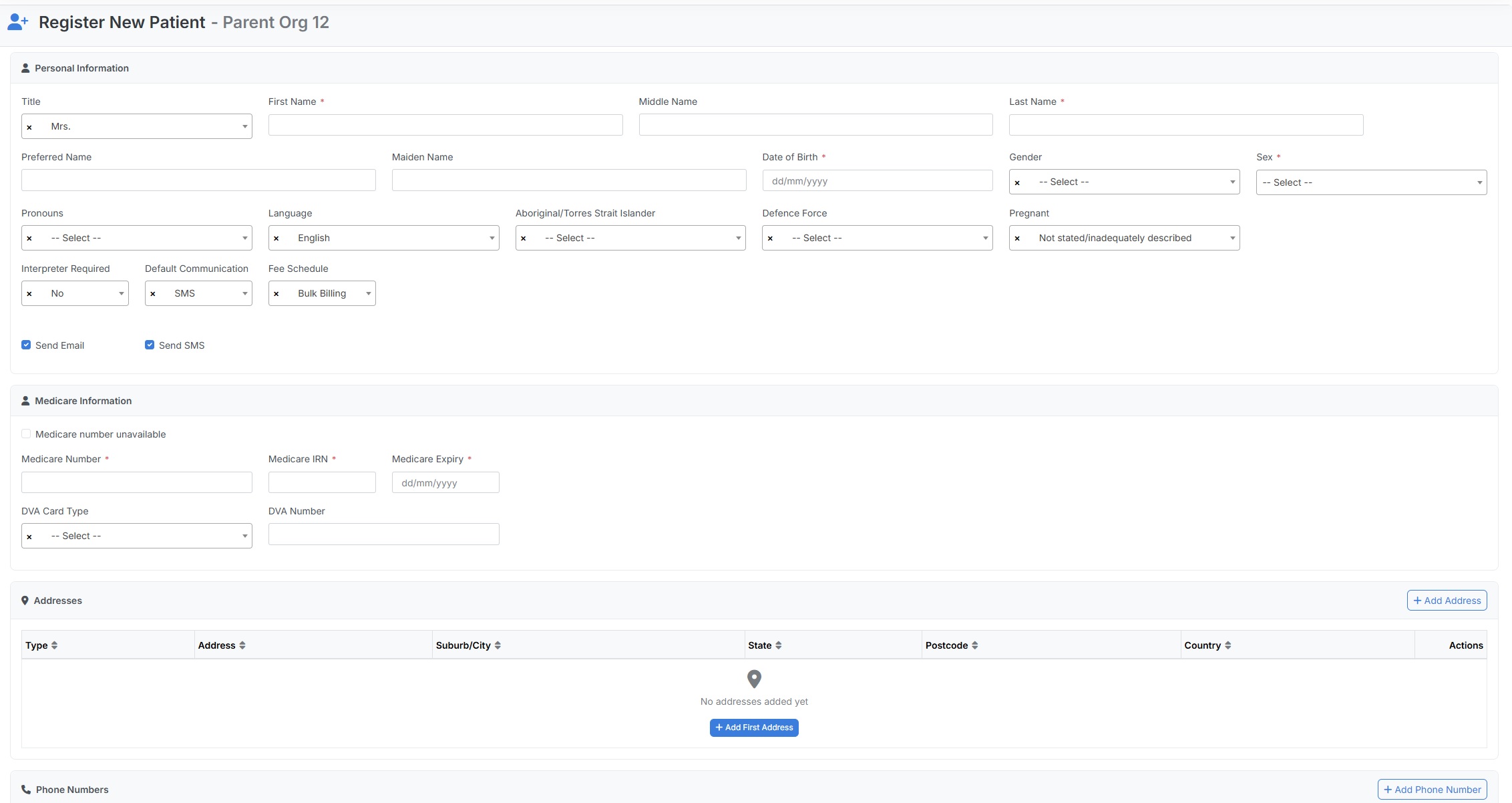 Configurable eChart patient registration workflow